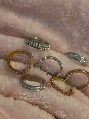 Crystal-Embellished Mixed Metal Stackable Rings - Gold & Silver